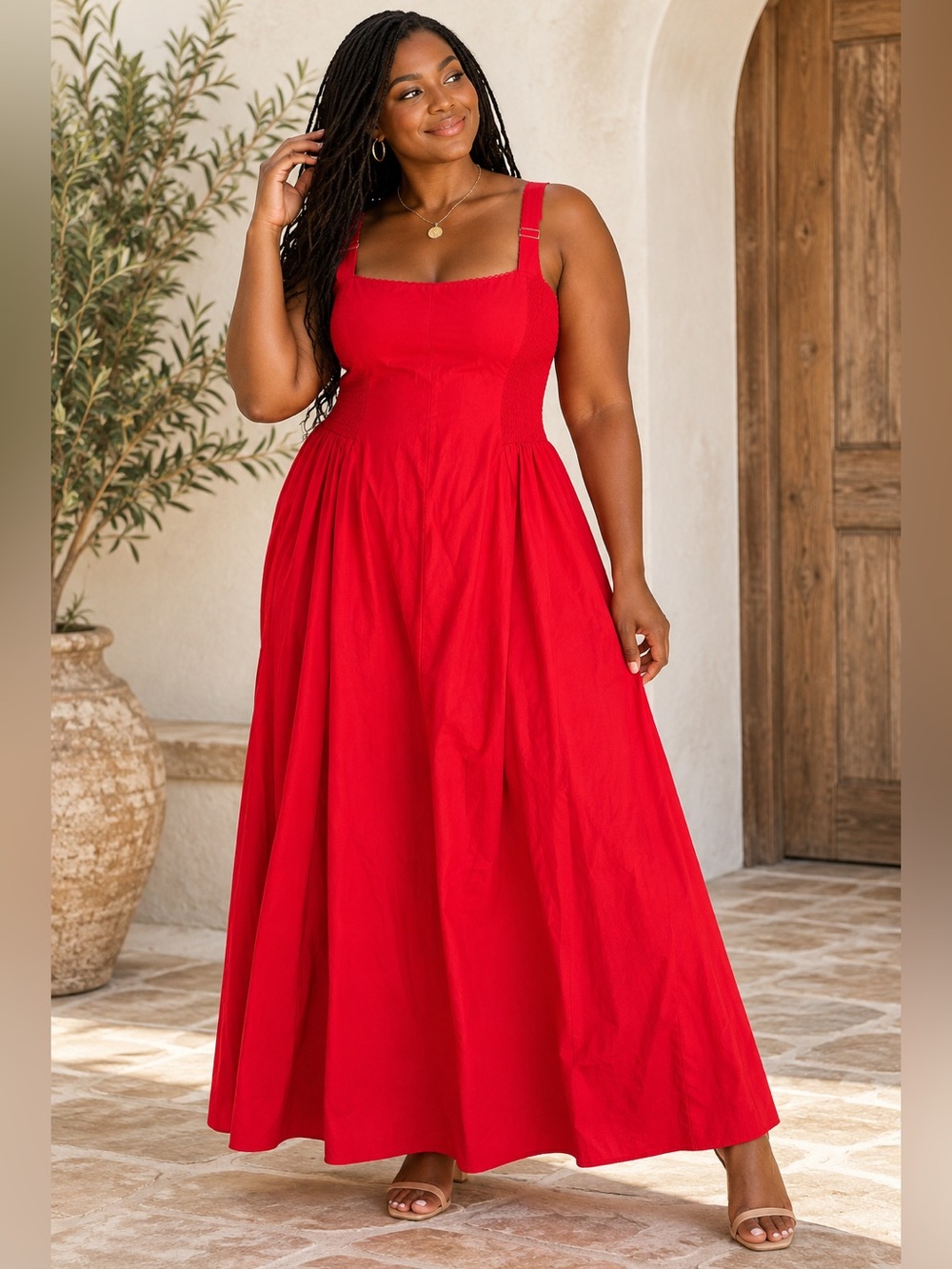 Abercrombie & Fitch Red Smocked Maxi Dress | XL Tall | Cottagecore